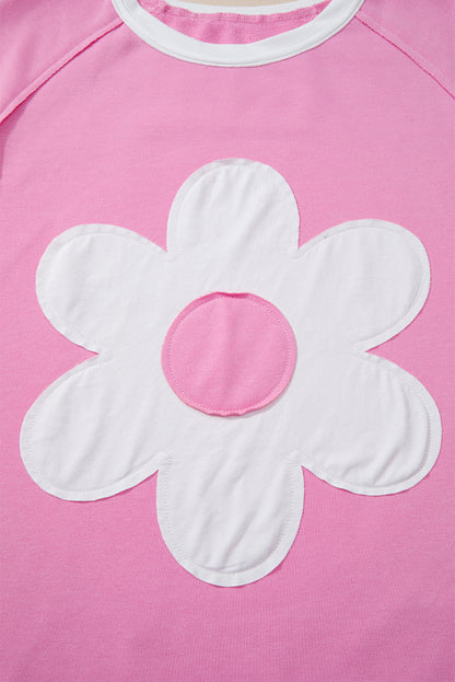 Orchid Bouquet Big Flower Patched Raw Seam Color Block 2 Piece Loose Pant Set