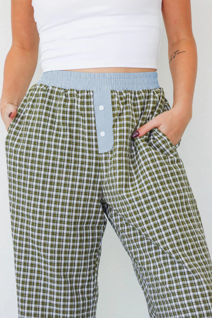 Brown Preppy Gingham Boxer Pants