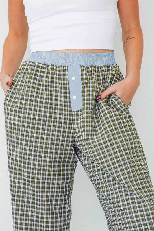 Brown Preppy Gingham Boxer Pants