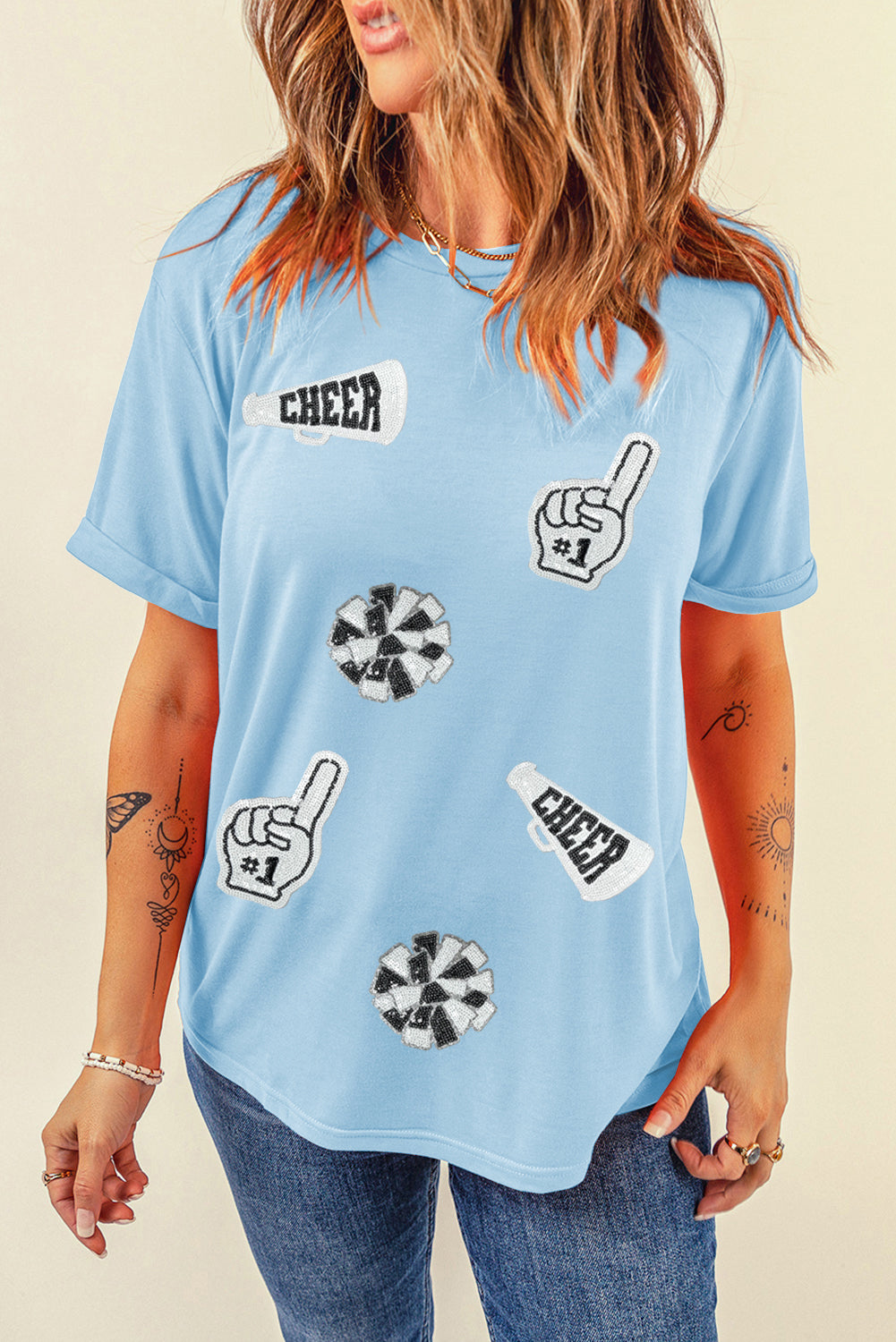Cheer Game Day Sequin Patch T Shirt