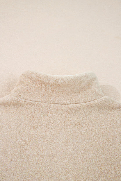 Parchment Fleece Colorblock Patchwork Zipped Neck Pullover Sweatshirt