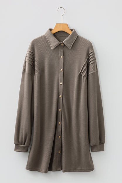 Simply Taupe Waffle Knit Shirt Tunic Dress