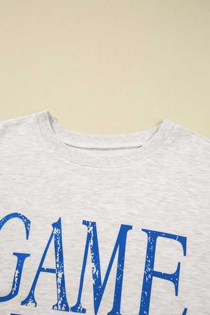 Blue Vintage Washed GAME DAY Graphic Baggy Sweatshirt