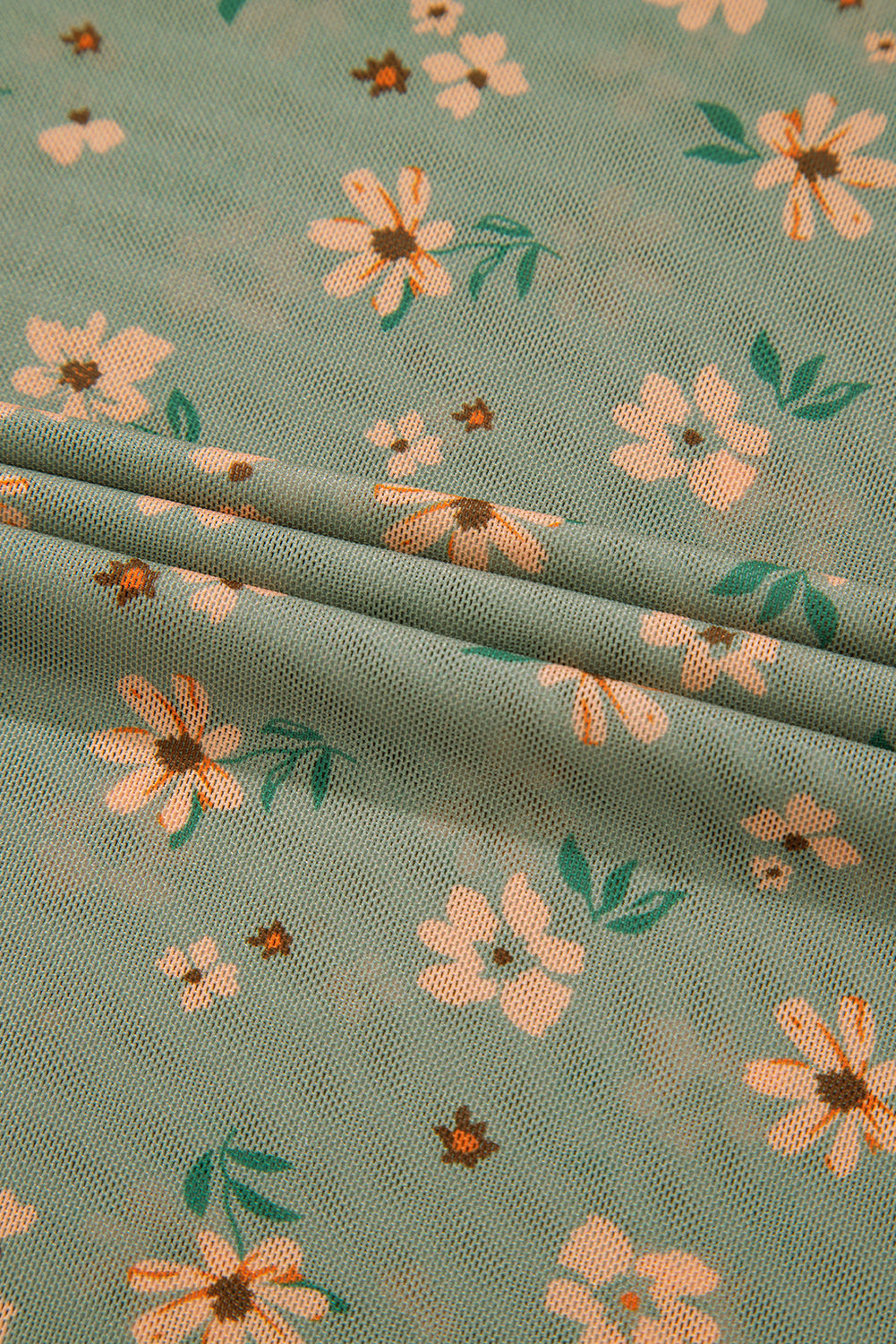 Laurel Green Vintage Floral Print Southern Style Mesh Long Sleeve Top