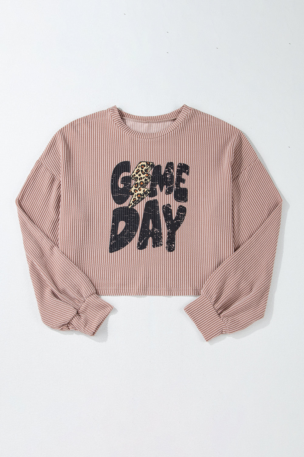 Khaki Game Day Graphic Crop  Football Knit Top