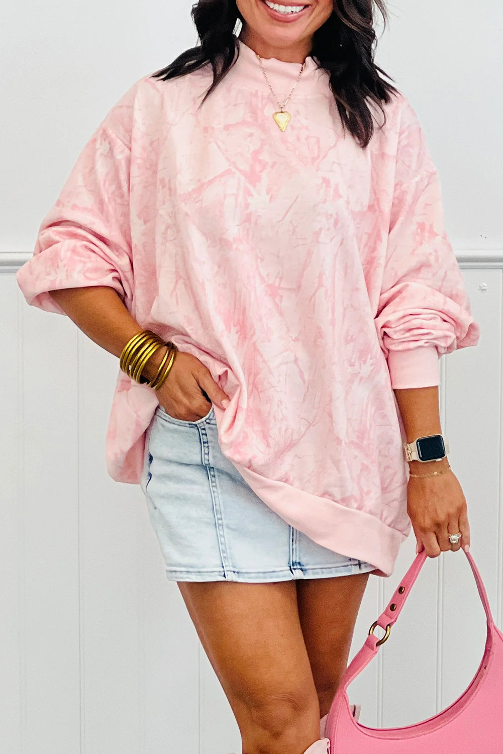 Pink Camo Mock Neck Baggy Sweatshirt