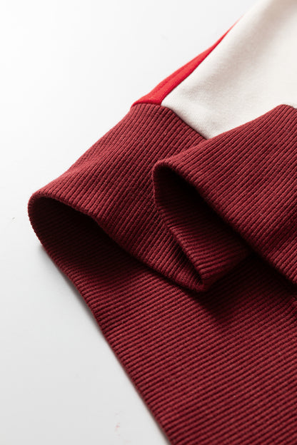 Fiery Red Color Block Patchwork Snap Button Oversize Hoodie