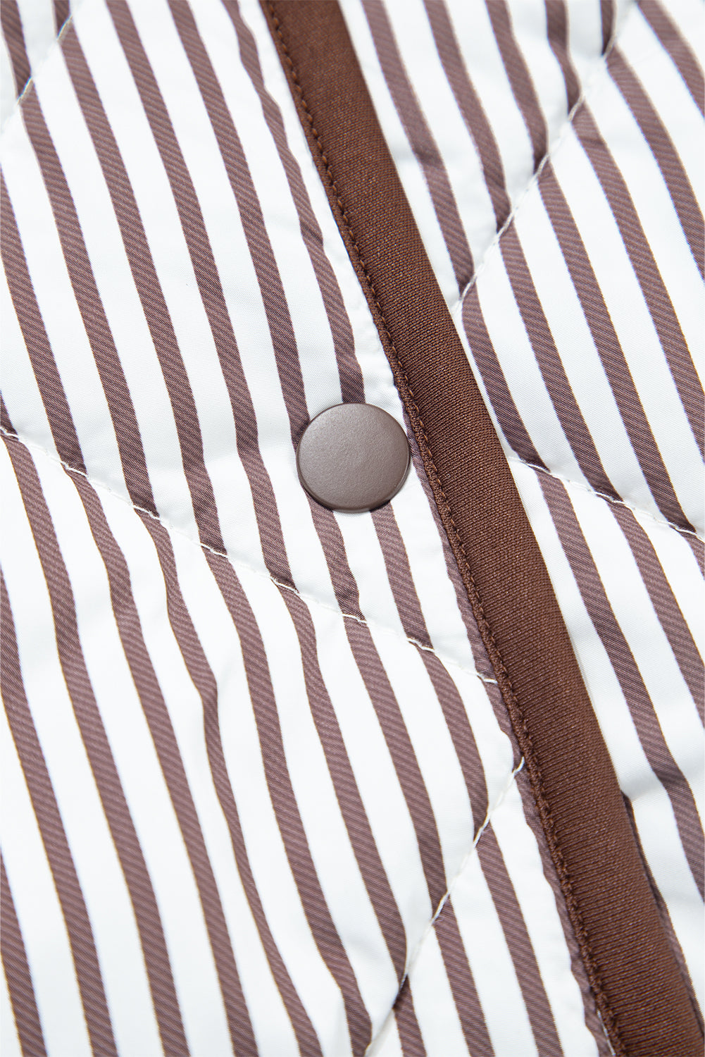 Brown Stripe Snap Button Scalloped Hem Collared Vest