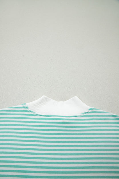 Green Stripe Oversize Mock Neck Sweatshirt and Shorts Set