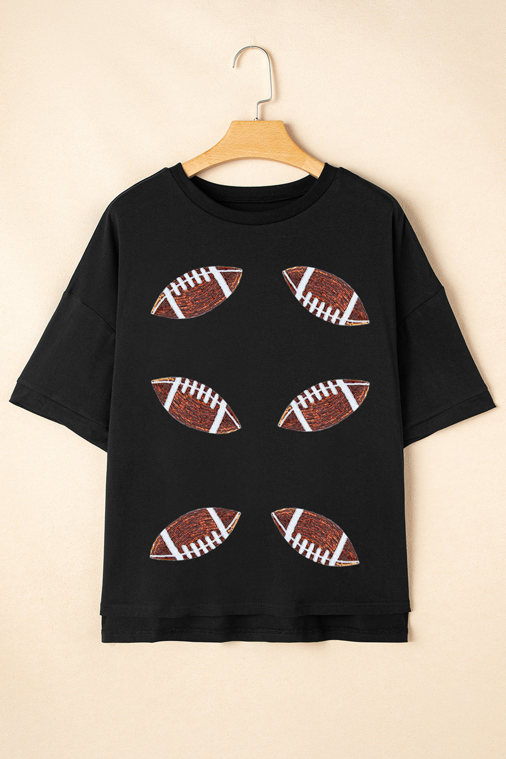 Black Sequin Football Top