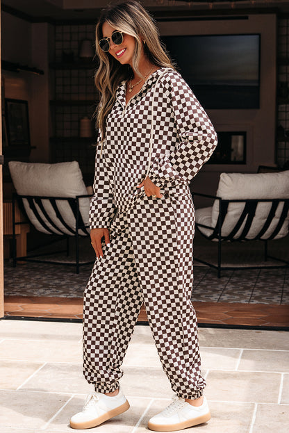 Black Athleisure Checkered 2pcs Pants Set