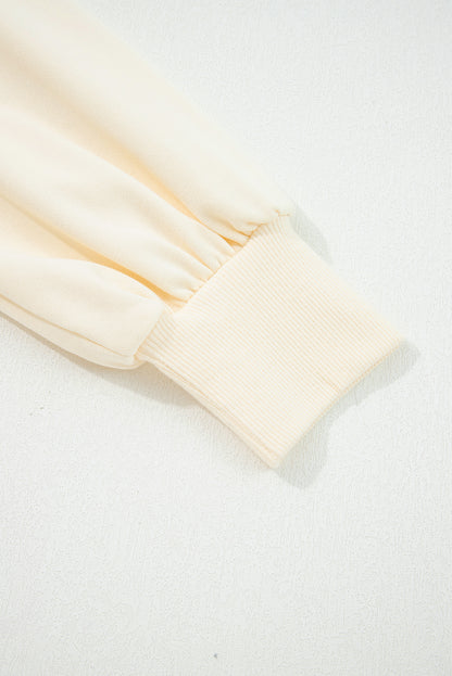 White Button Striped Collar Patchwork Puff Sleeve Sweatshirt