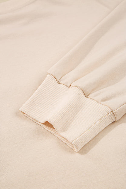 Beige Raw Edge Flower Patch Drop Shoulder Casual Top