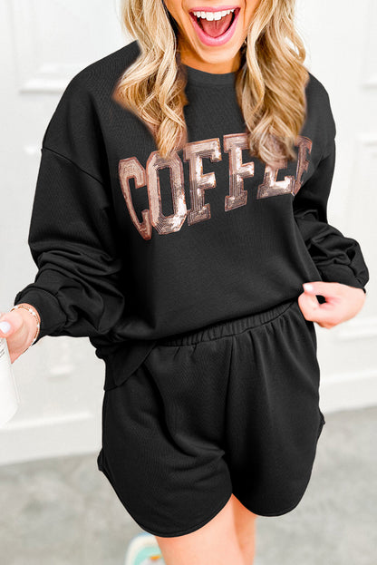 Coffee Time Sequin Two Piece Set Black